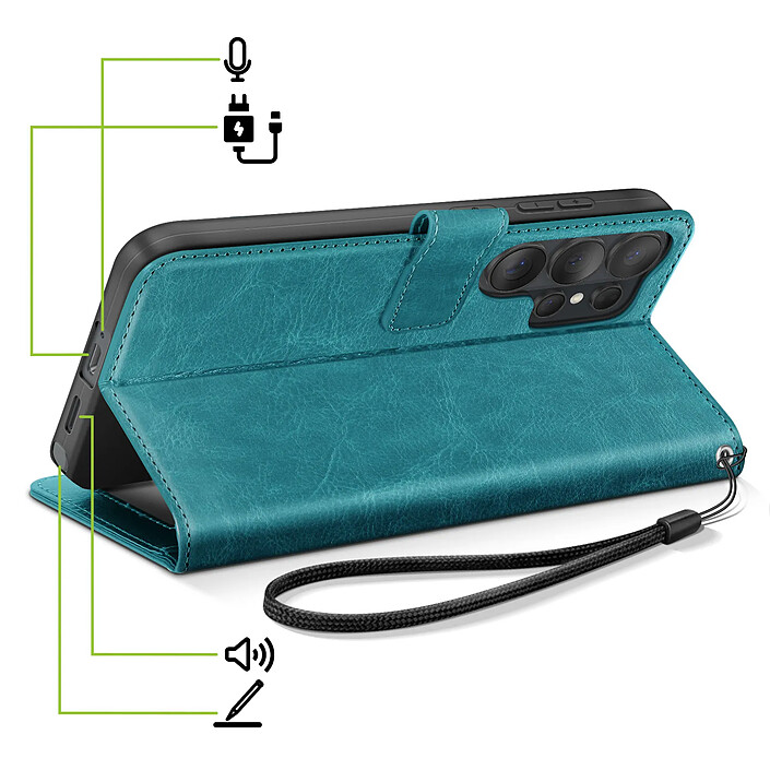 Acheter Mayaxess Étui Portefeuille pour Galaxy S26 Ultra avec Dragonne et Fonction Stand Turquoise