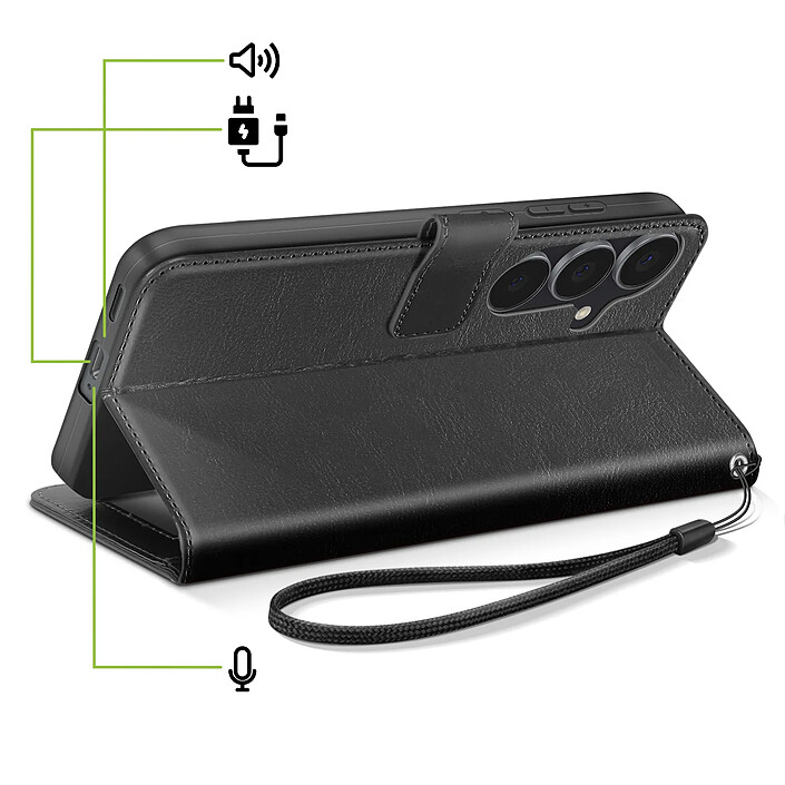 Acheter Mayaxess Étui Portefeuille pour Galaxy S25 FE avec Dragonne et Fonction Stand Noir