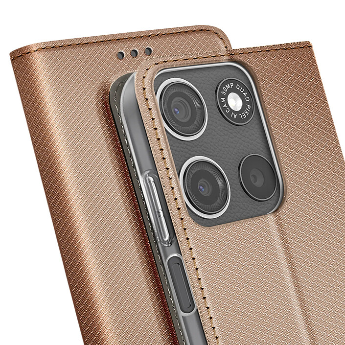 Acheter Mayaxess Étui pour Moto G17 Effet Strié avec Porte-carte et Fonction Stand Rose champagne