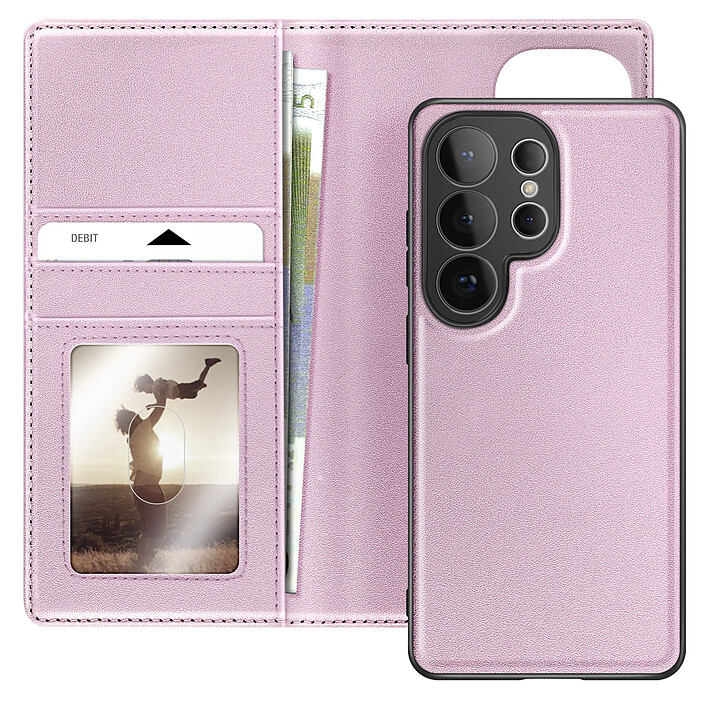 Mayaxess Étui Portefeuille 2 en 1 pour Galaxy S26 Ultra avec Coque Détachable Rose champagne