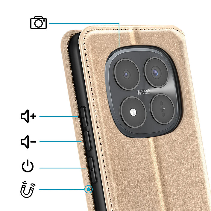 Avis Avizar Étui Folio pour Redmi Note 15 Pro Plus 5G avec Porte-cartes et Fonction Support Dorée