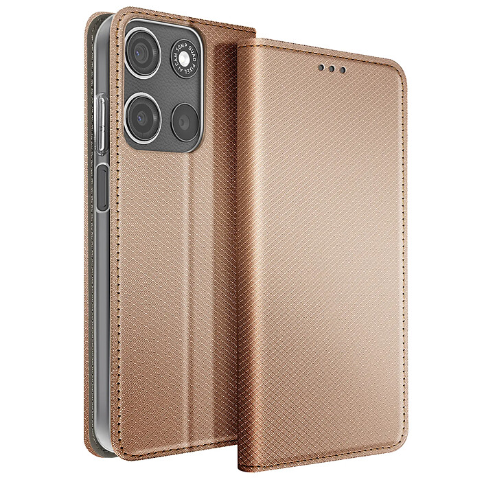 Mayaxess Étui pour Moto G17 Effet Strié avec Porte-carte et Fonction Stand Rose champagne