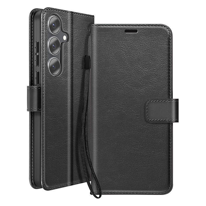 Mayaxess Étui Portefeuille pour Galaxy S25 FE avec Dragonne et Fonction Stand Noir