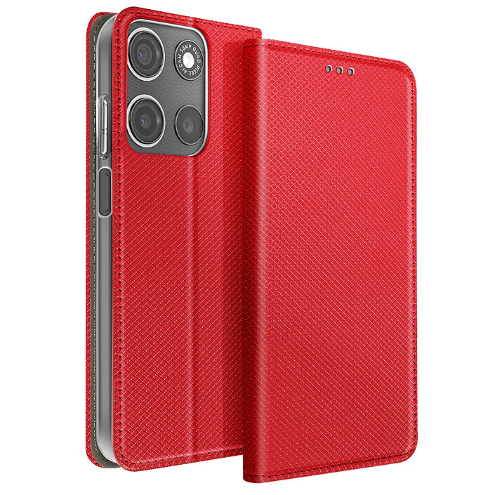 Mayaxess Étui pour Moto G17 Effet Strié avec Porte-carte et Fonction Stand Rouge