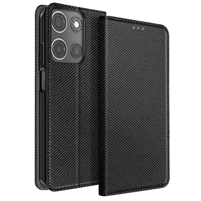 Mayaxess Étui pour Moto G17 Effet Strié avec Porte-carte et Fonction Stand Noir