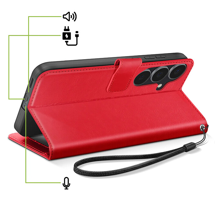 Acheter Mayaxess Étui Portefeuille pour Galaxy S25 FE avec Dragonne et Fonction Stand Rouge