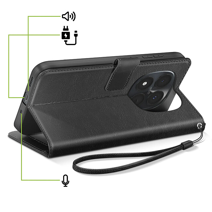 Acheter Mayaxess Étui Portefeuille pour Redmi Note 15 Pro 5G avec Dragonne et Fonction Stand Noir
