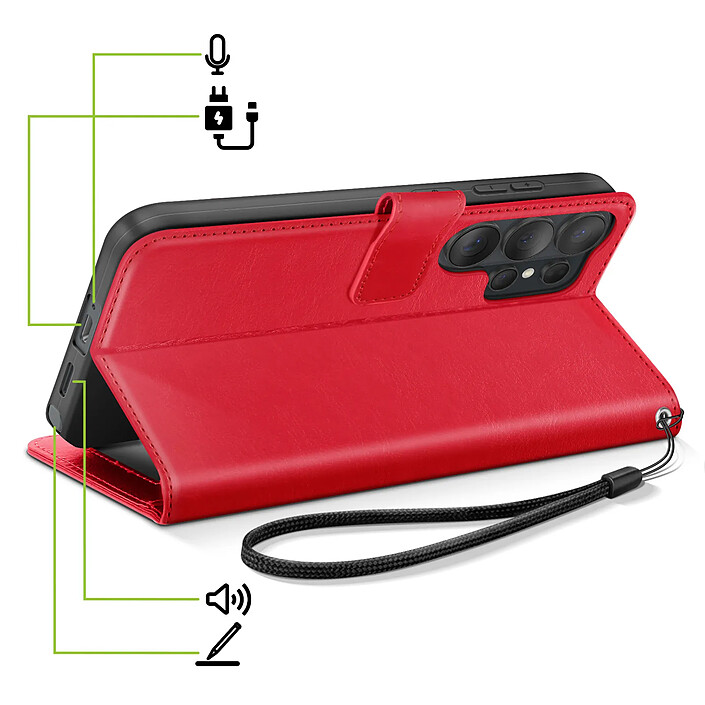 Acheter Mayaxess Étui Portefeuille pour Galaxy S26 Ultra avec Dragonne et Fonction Stand Rouge