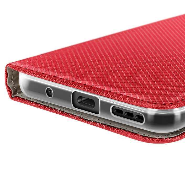 Mayaxess Étui pour Moto G17 Effet Strié avec Porte-carte et Fonction Stand Rouge pas cher