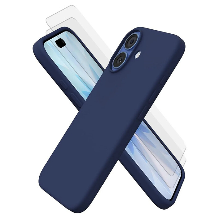 Acheter Evetane Coque iPhone 17 Silicone liquide Bleue + 2 Vitres en Verre trempé Protection écran Antichocs