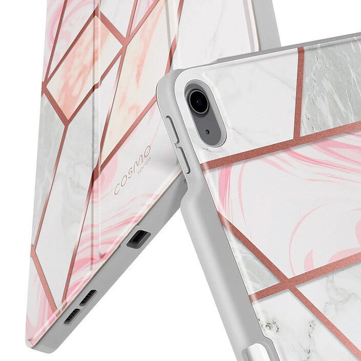 Mayaxess Étui Clapet pour iPad Air 13 M4 2026 Antichoc avec Support Vidéo au Design Marbré Blanc / Rose pas cher