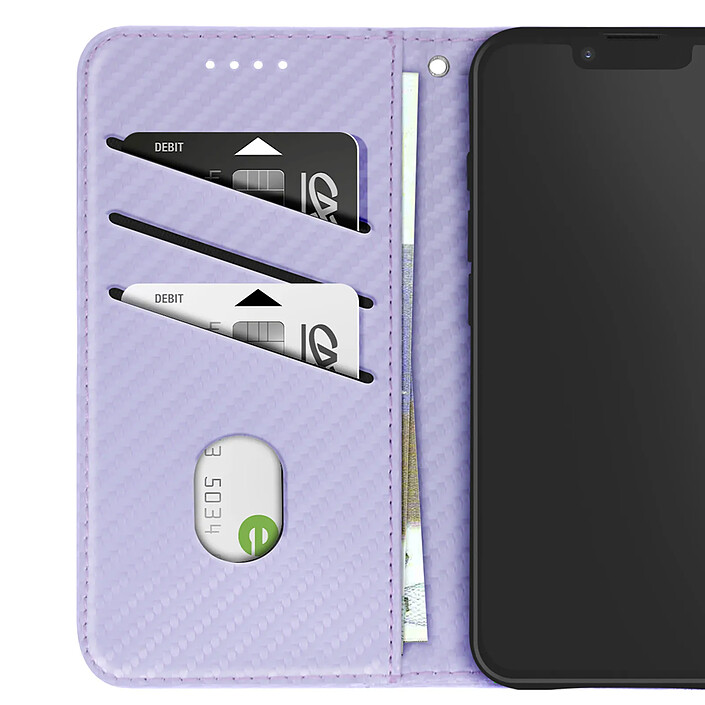 Avis Avizar Étui à Clapet pour iPhone 17e Effet Carbone avec Porte-Cartes et Support Lavande