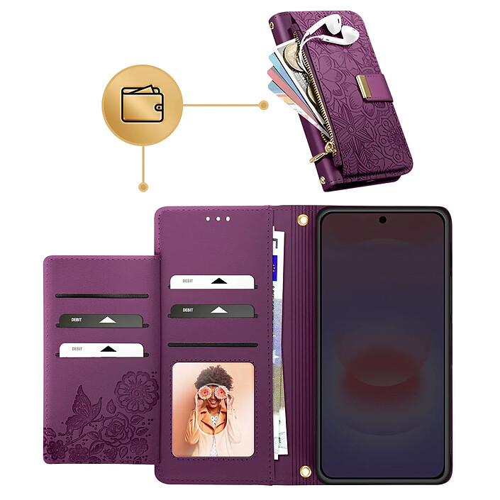 Avizar Étui Portefeuille pour Galaxy A37 Motif Floral avec Poche Zippée Intégré pas cher