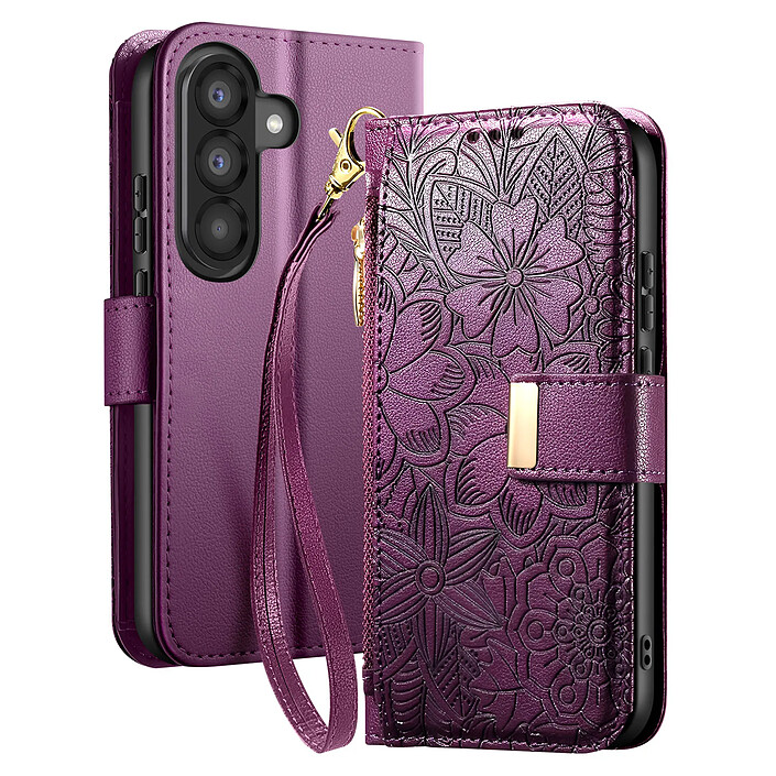 Avizar Étui Portefeuille pour Galaxy A37 Motif Floral avec Poche Zippée Intégré