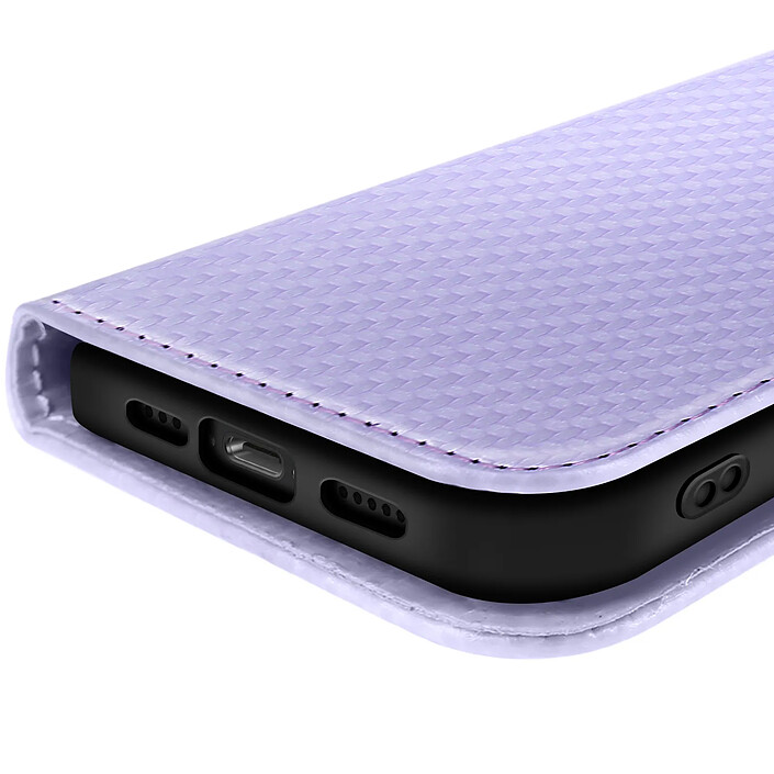 Avizar Étui à Clapet pour iPhone 17e Effet Carbone avec Porte-Cartes et Support Lavande pas cher