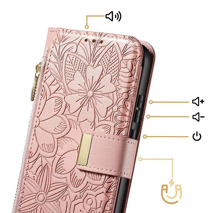 Acheter Avizar Étui Portefeuille pour Galaxy A37 Motif Floral avec Poche Zippée Intégré Rose