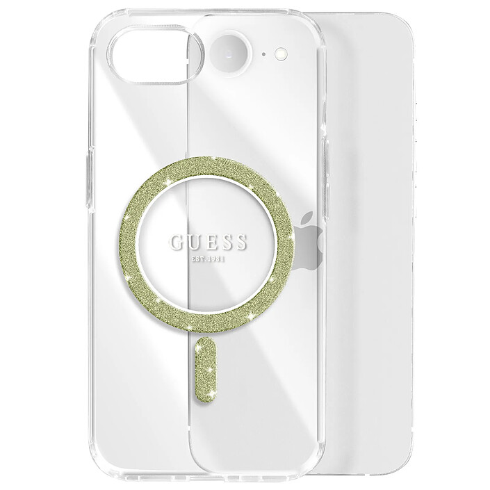 Guess Coque MagSafe pour iPhone 17e Série IML Glitter Circle Antichoc Transparent pas cher