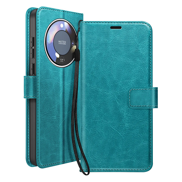 Mayaxess Étui Portefeuille pour Honor Magic 8 Lite avec Dragonne et Fonction Stand Turquoise