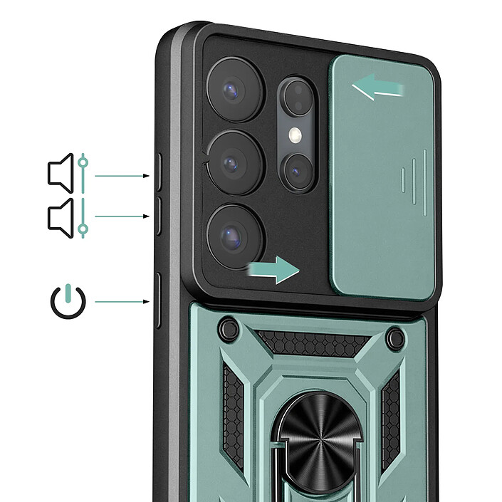 Acheter Avizar Coque pour Galaxy S26 Ultra avec Bague Support et Cache Caméra Coulissant Vert