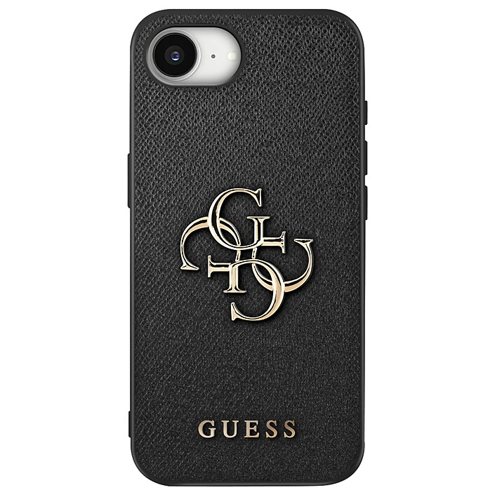 Guess Coque pour iPhone 17e avec Grand Logo 4G Effet Grainé en Similicuir Saffiano Noir
