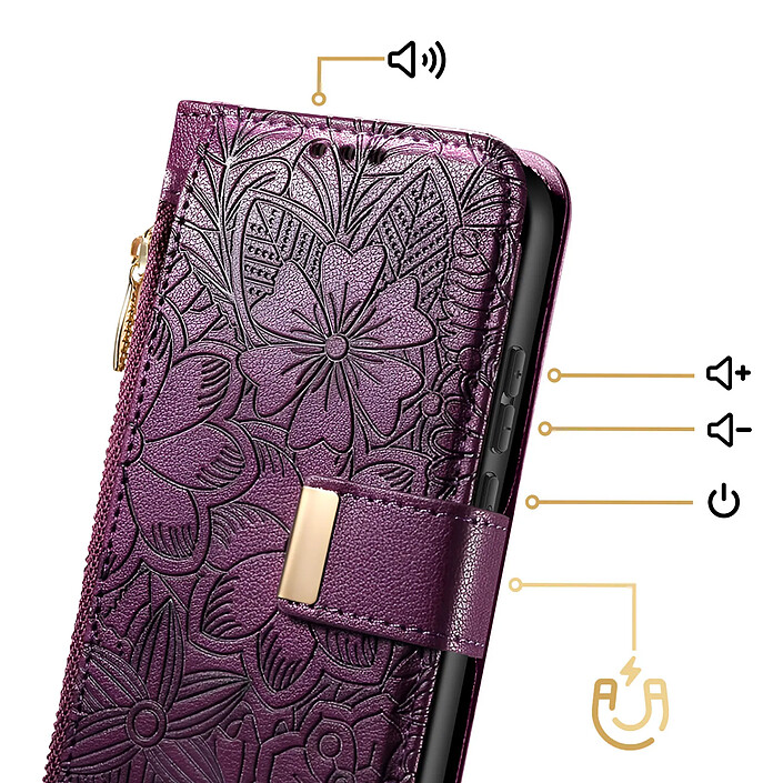 Acheter Avizar Étui Portefeuille pour Galaxy A37 Motif Floral avec Poche Zippée Intégré