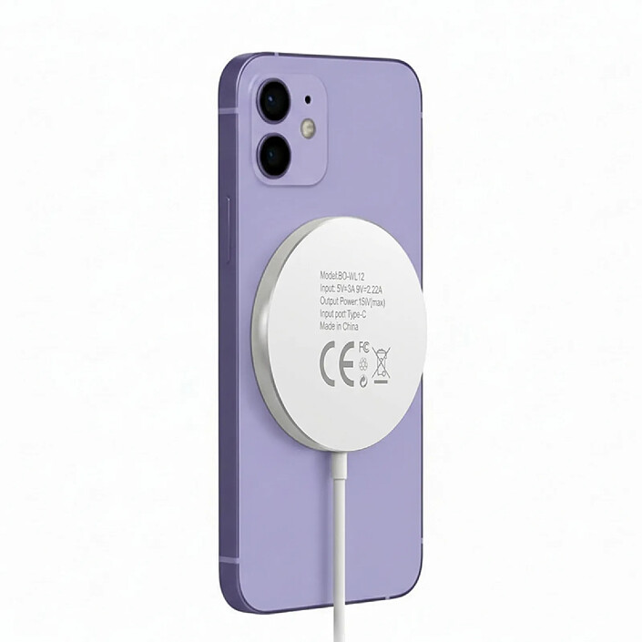Mayaxess Chargeur Magsafe Magnétique pour iPhone 12 Mini 15W Blanc