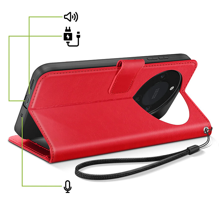 Acheter Mayaxess Étui Portefeuille pour Honor Magic 8 Lite avec Dragonne et Fonction Stand Rouge