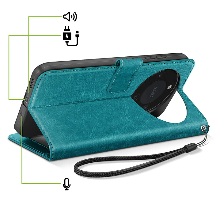 Acheter Mayaxess Étui Portefeuille pour Honor Magic 8 Lite avec Dragonne et Fonction Stand Turquoise