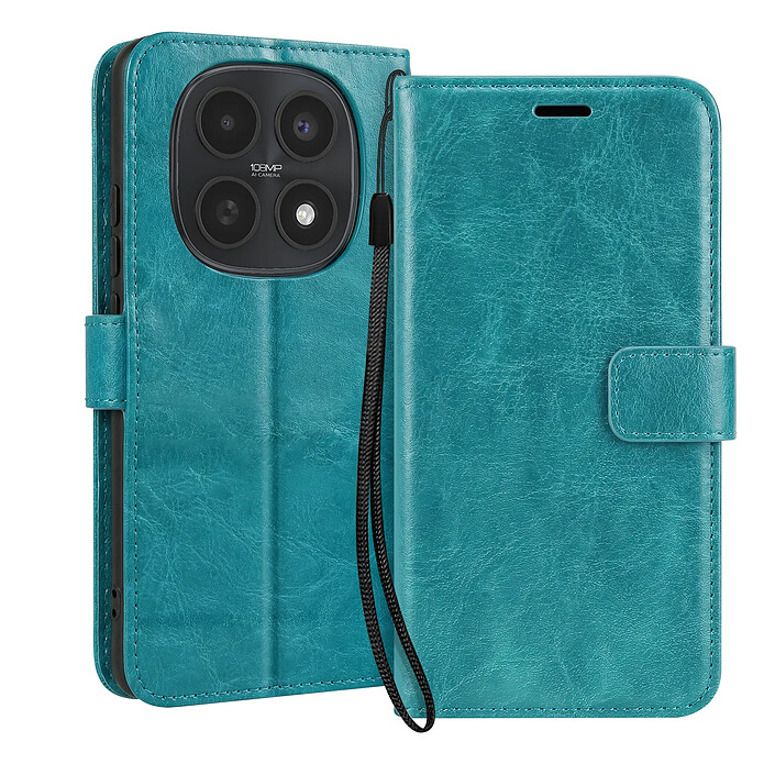 Mayaxess Étui Portefeuille pour Redmi Note 15 5G / 4G avec Dragonne et Fonction Stand Turquoise