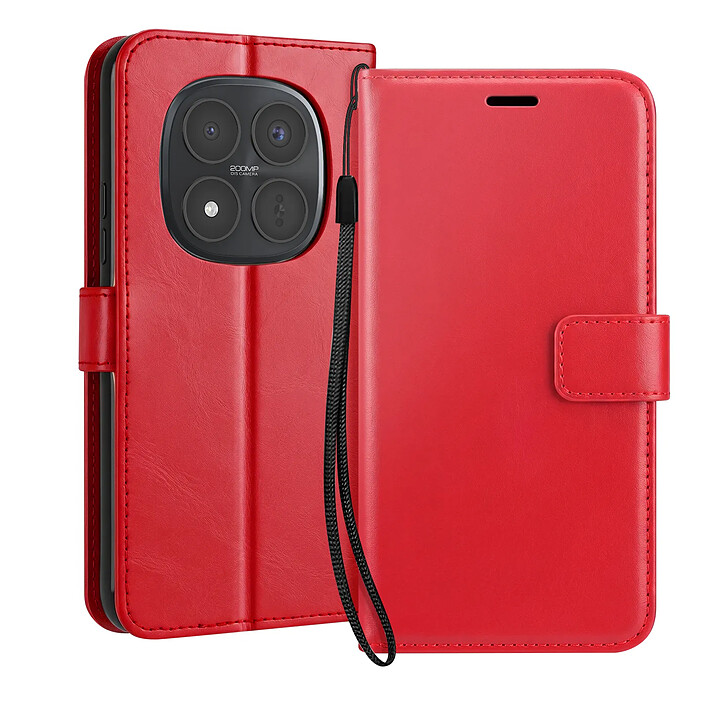 Mayaxess Étui Portefeuille pour Redmi Note 15 Pro Plus 5G avec Dragonne et Fonction Stand Rouge