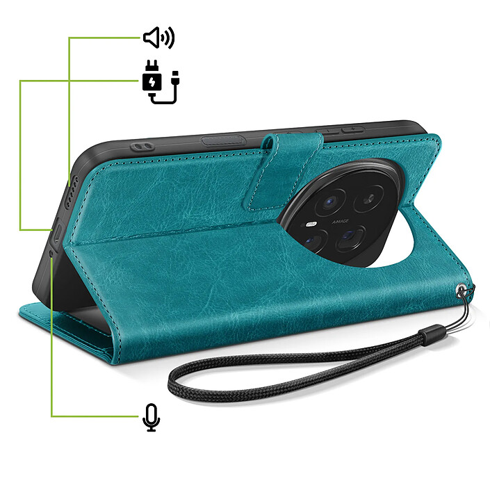 Acheter Mayaxess Étui Portefeuille pour Honor Magic 8 Pro avec Dragonne et Fonction Stand Bleu
