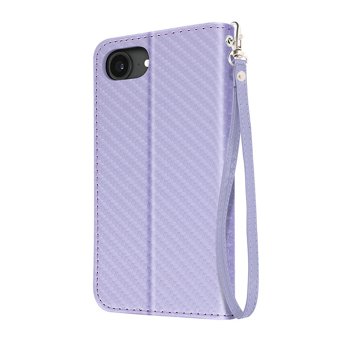 Avizar Étui à Clapet pour iPhone 17e Effet Carbone avec Porte-Cartes et Support Lavande