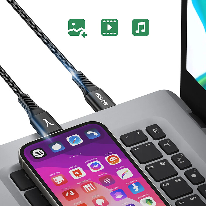 Acheter Akashi Câble USB-C vers Lightning Charge Rapide 3A et Synchronisation 1m Noir