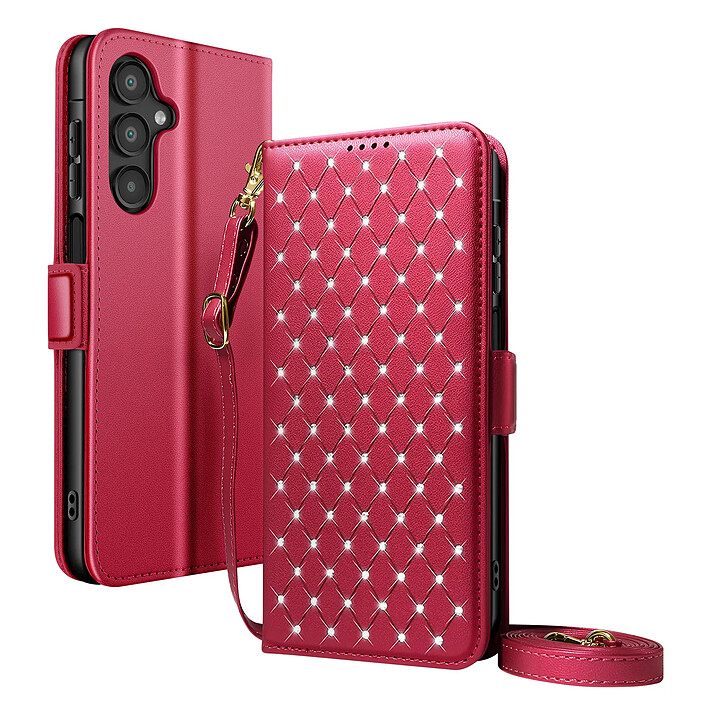 Avizar Étui pour Galaxy A16 / A26 / A17 Anti-RFID avec Bandoulière et Dragonne Rouge