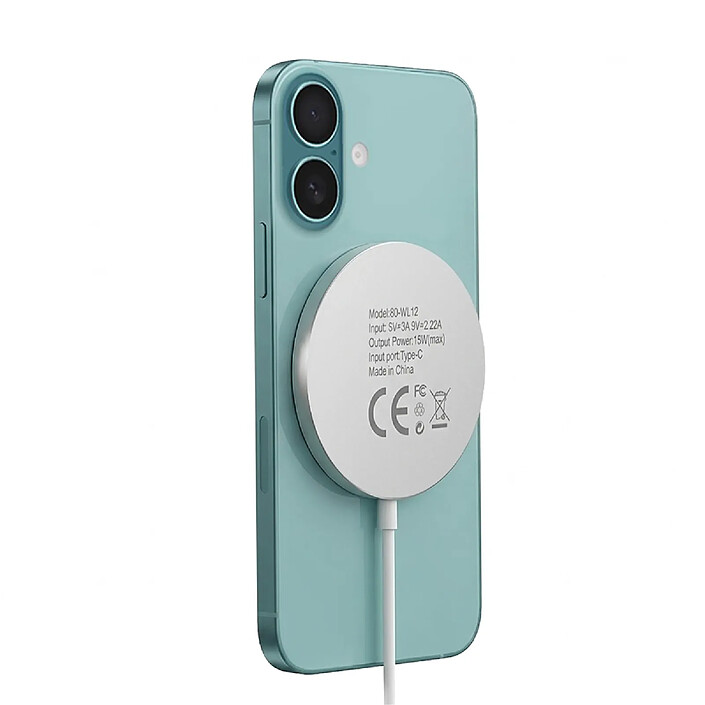 Mayaxess Chargeur Magsafe Magnétique 15W pour iPhone 16 / 16 Plus / 16 Pro / 16 Pro Max / 16e Blanc