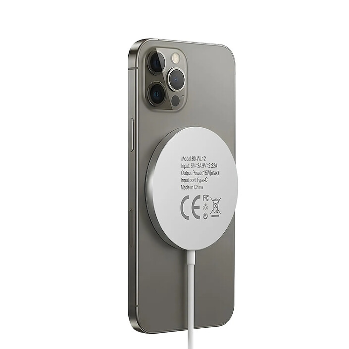 Mayaxess Chargeur Magsafe Magnétique 15W pour iPhone 15 Pro Blanc