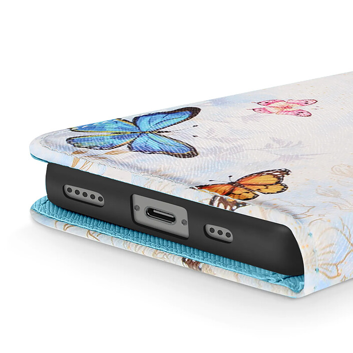 Avizar Étui Portefeuille pour iPhone 17e Motif Papillons avec Support et Dragonne Blanc pas cher