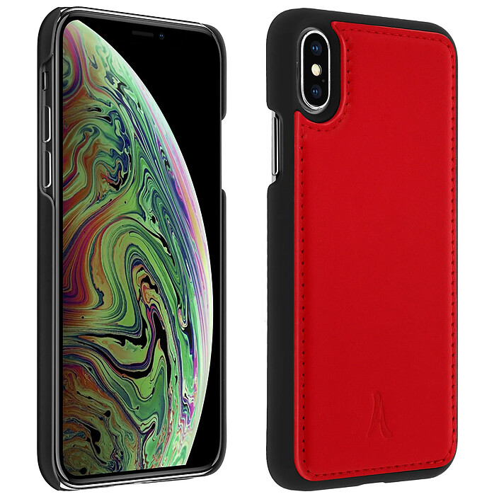 akashi Coque Apple iPhone X / XS Protection Rigide Cuir Véritable Akashi Rouge