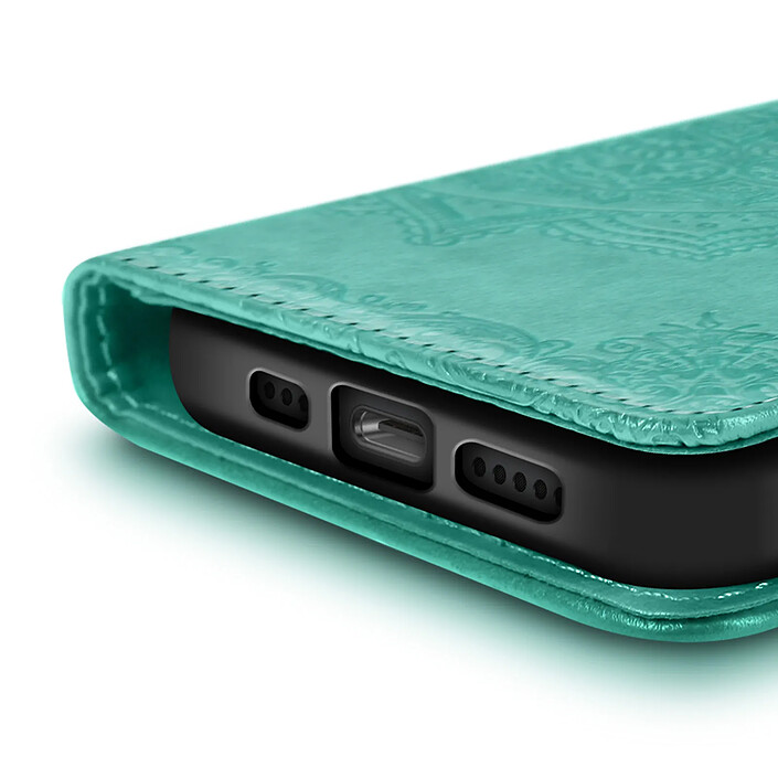 Avizar Étui Portefeuille pour iPhone 17e Série Mandala avec Support Vidéo et Dragonne Vert pas cher