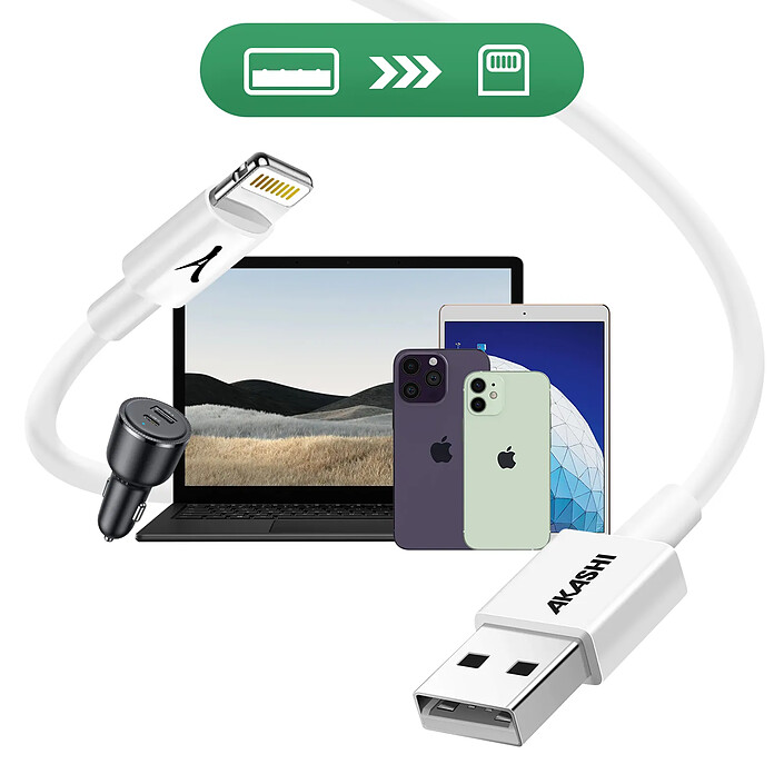 Acheter Akashi Câble USB vers iPhone Lightning Charge et Synchronisation 3m Blanc