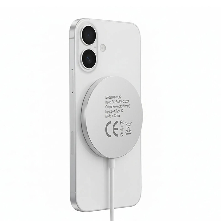 Mayaxess Chargeur Magsafe pour iPhone 16 Plus 15W Magnétique Blanc