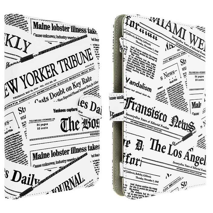 Avis akashi Housse Folio Akashi Universelle Tablettes 7'' à 8" - Modèle Newspapers Blanc