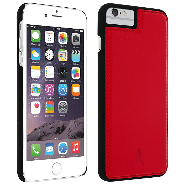 akashi Coque iPhone 8+, 7+, 6+, 6S+ Protection Rigide Cuir Véritable Akashi Rouge