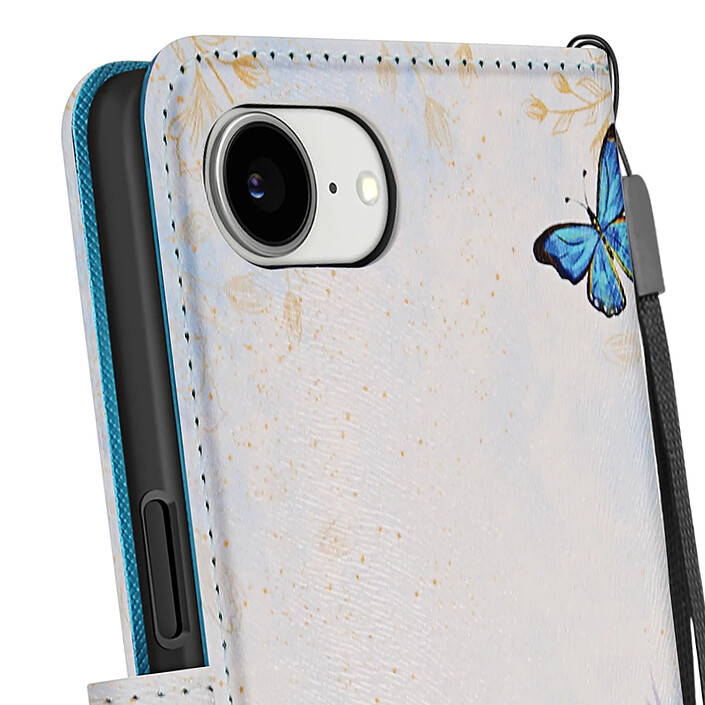 Acheter Avizar Étui Portefeuille pour iPhone 17e Motif Papillons avec Support et Dragonne Blanc