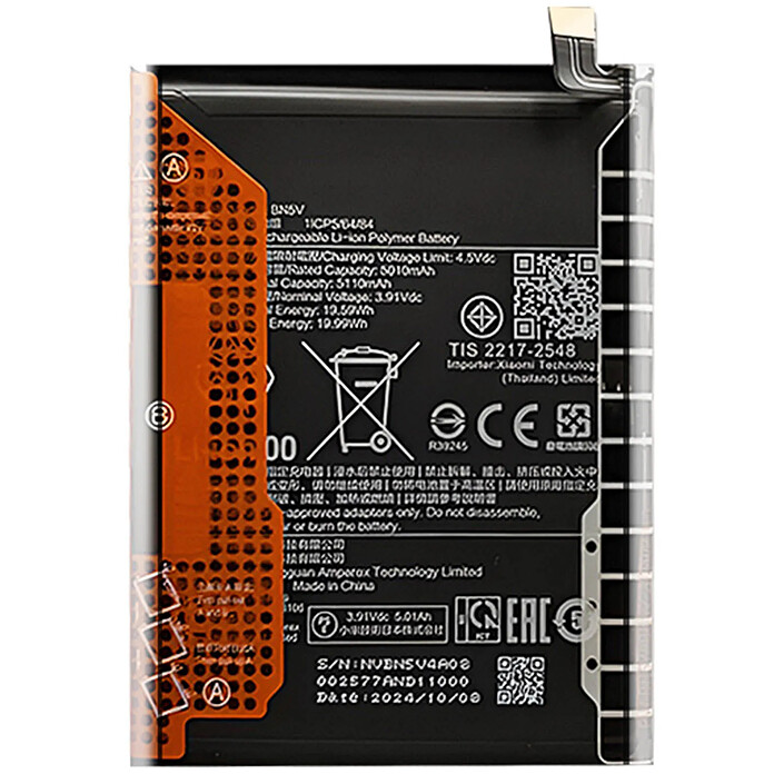 Xiaomi Batterie Interne pour Redmi Note 14 Pro 5G Modèle BN5V Service Pack 5110mAh Noir