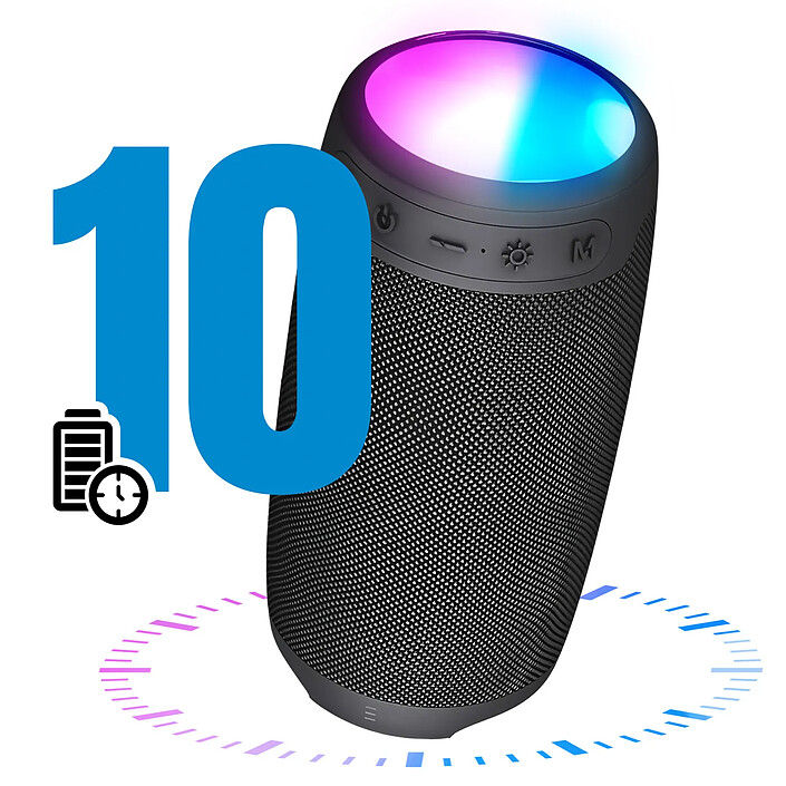 Avis Akashi Enceinte Bluetooth 10W Portable Autonomie 10h et LED Multicolore Noir