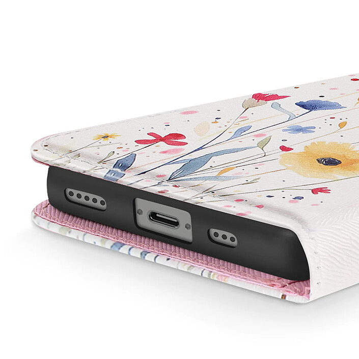 Avizar Étui Portefeuille pour iPhone 17e Motif Fleurs avec Support et Dragonne Blanc pas cher