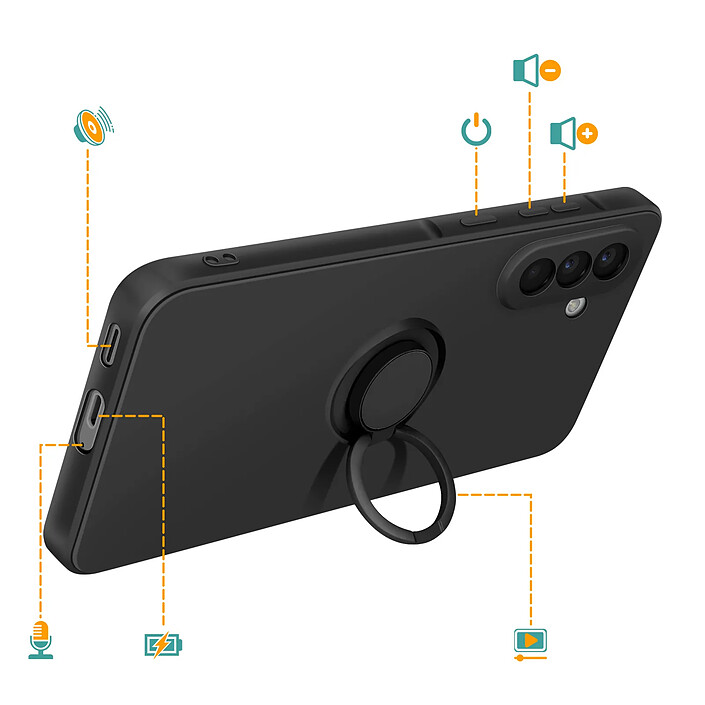 Acheter Avizar Coque pour Galaxy A57 Soft-Touch avec Bague de Support Magnétique Noir