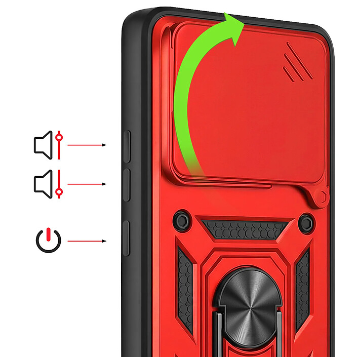 Acheter Mayaxess Coque Anneau pour Redmi Note 15 4G avec Cache Caméra Coulissant Rouge