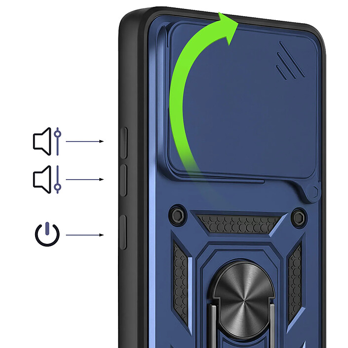 Acheter Mayaxess Coque Anneau pour Redmi Note 15 4G avec Cache Caméra Coulissant Bleu nuit